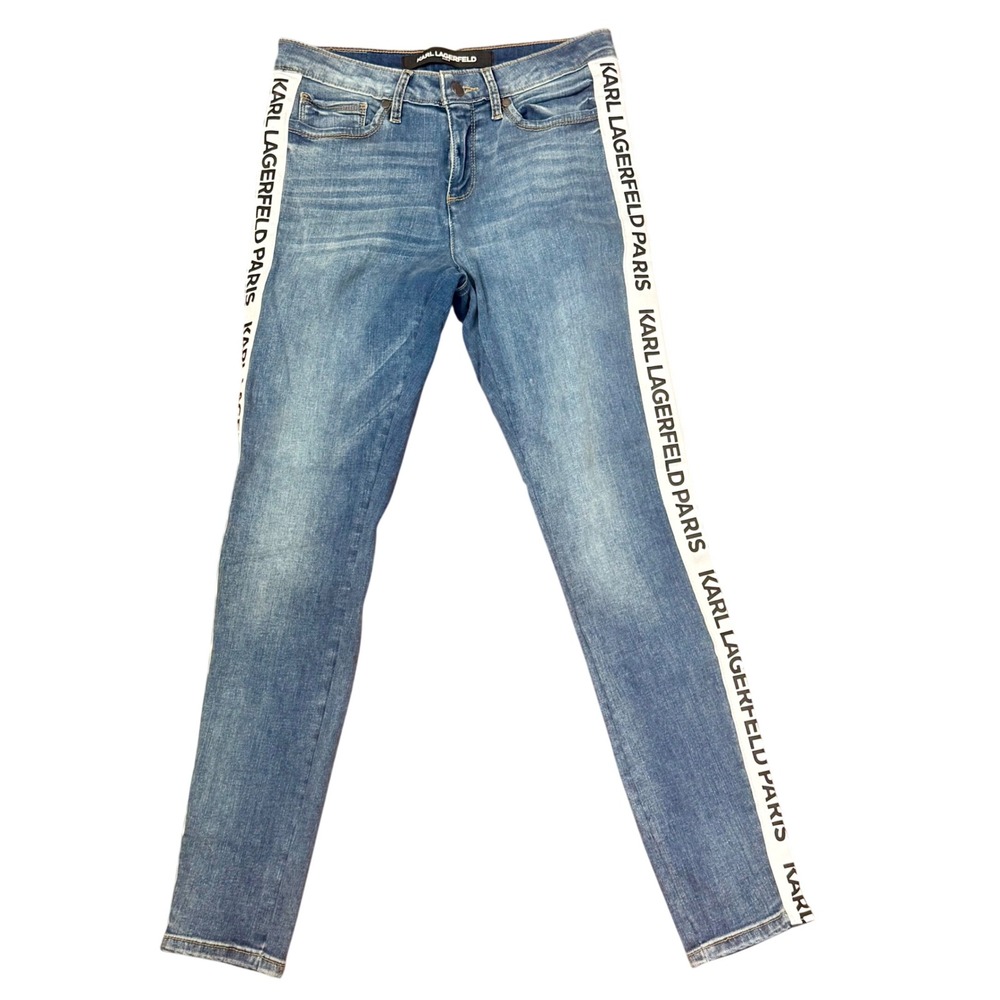 Karl Lagerfeld Paris Skinny Jeans Blue Logo Tape Streetwear Size 6